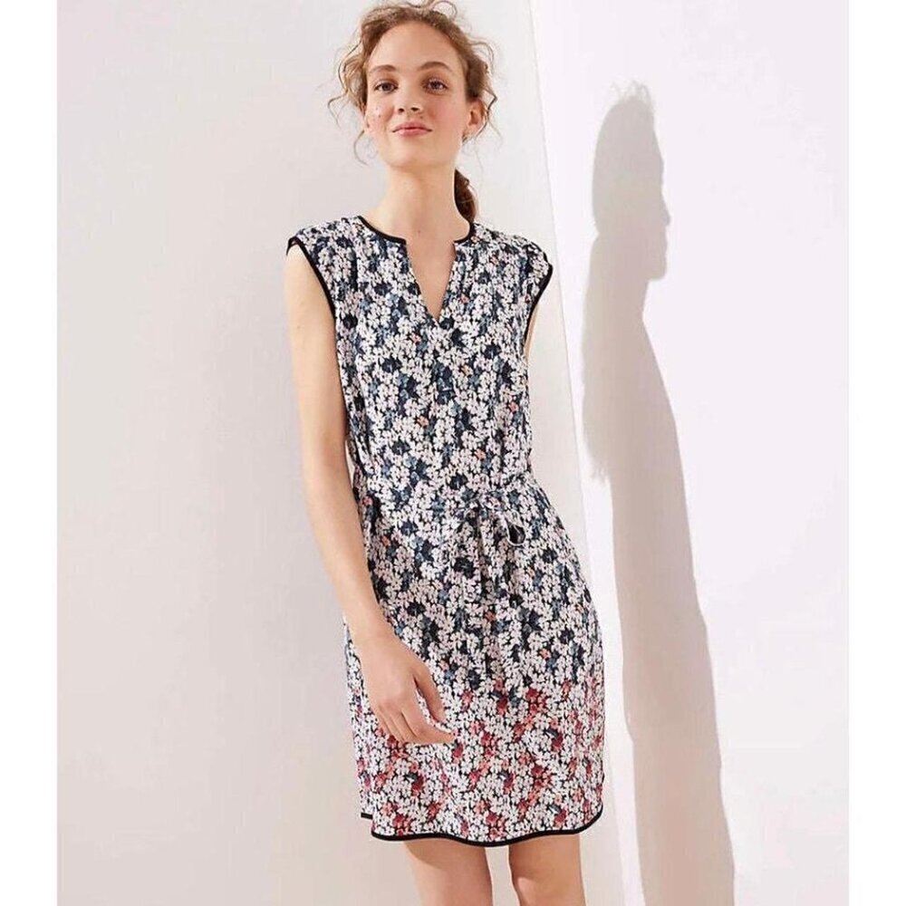 Ann Taylor LOFT Petites Garden Floral Split Neck Pocket Mini Dress XXSP
